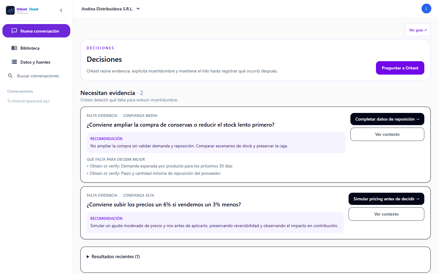 Orkest Intelligence — Decisiones con evidencia
